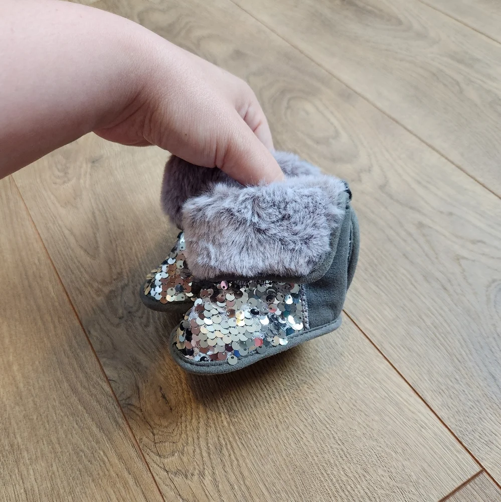 Gray and Silver Baby Girl sequins Boots